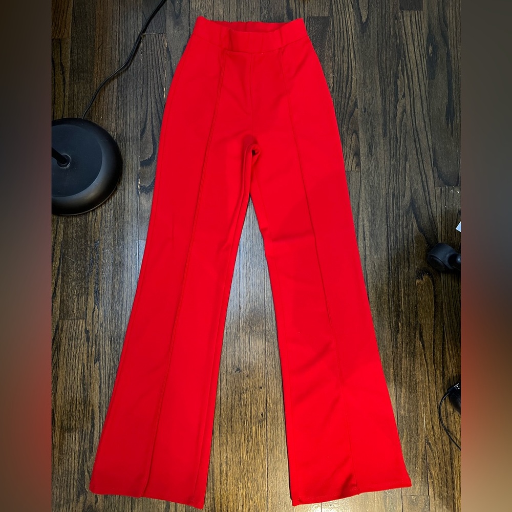 Rise wide leg stretchy trouser pants
